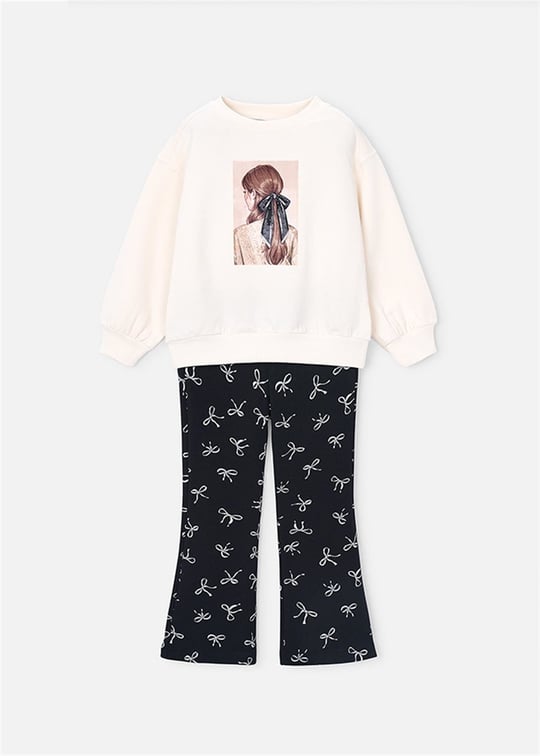 Mayoral Kız Çocuk Baskılı Sweatshirt Tayt Takım Siyah 4738
