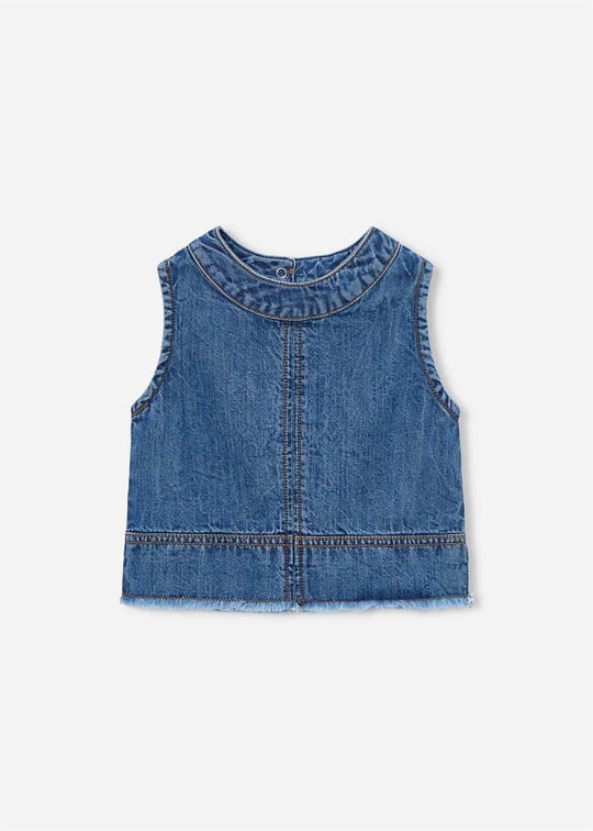 Mayoral Kız Çocuk Denim Kolsuz Bluz Koyu Mavi 3030