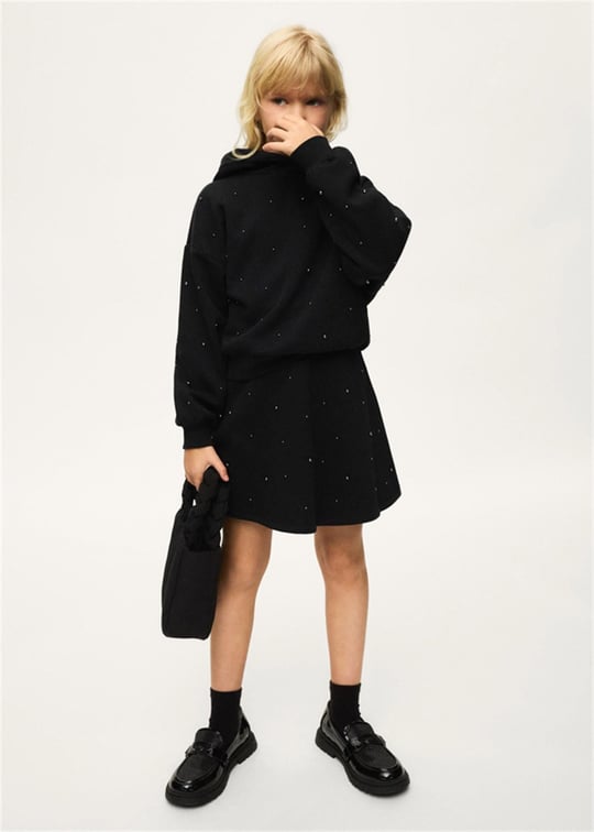 Mayoral Kız Çocuk İncili Kapüşonlu Sweatshirt Etek Takım Siyah 7943
