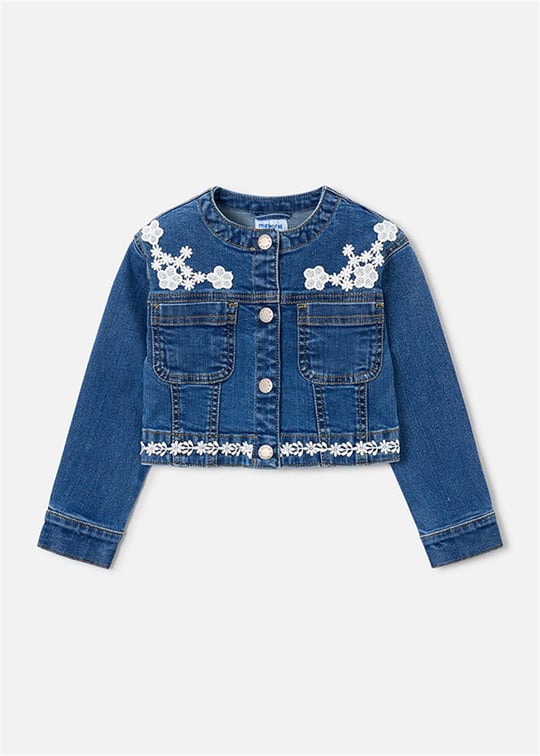 Mayoral Kız Çocuk İşlemeli Denim Ceket Mavi 3453