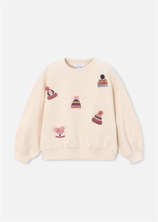 Mayoral Kız Çocuk İşlemeli Sweatshirt Bej 4405