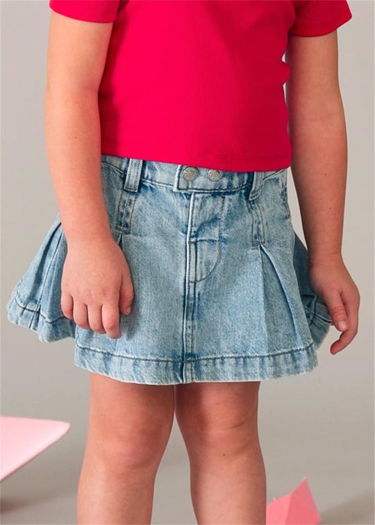 Mayoral Kız Çocuk Pileli Denim Etek Mavi 3905