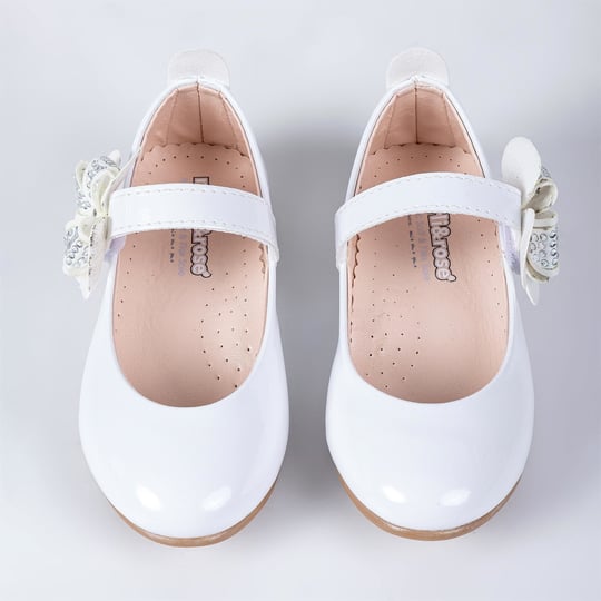 Merli&Rose Kız Çocuk Yonca Bantlı Babet Beyaz Rugan P10007