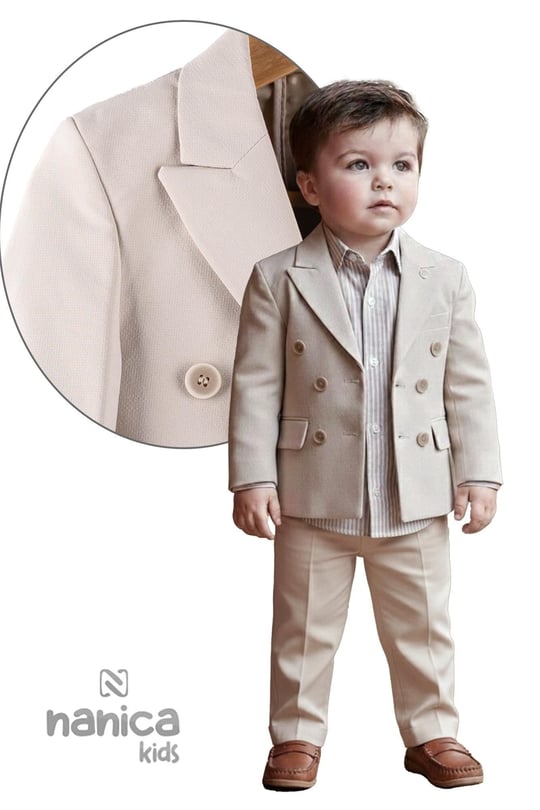 Nanica Kids Erkek Çocuk Kruvaze Takım Elbise Bej 126638