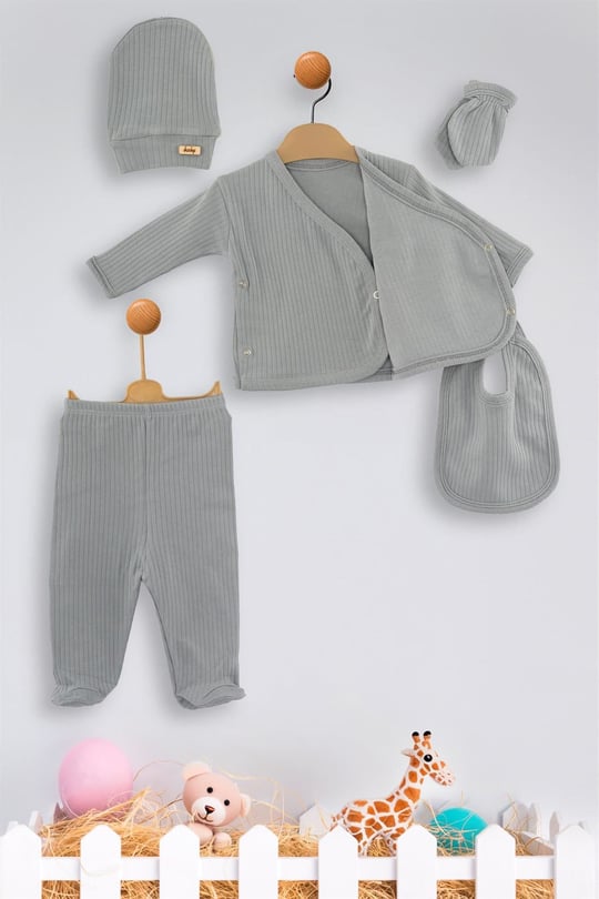 Özlem Bebe Unisex Bebek 5li Lüx Zıbın Takım Gri 4205