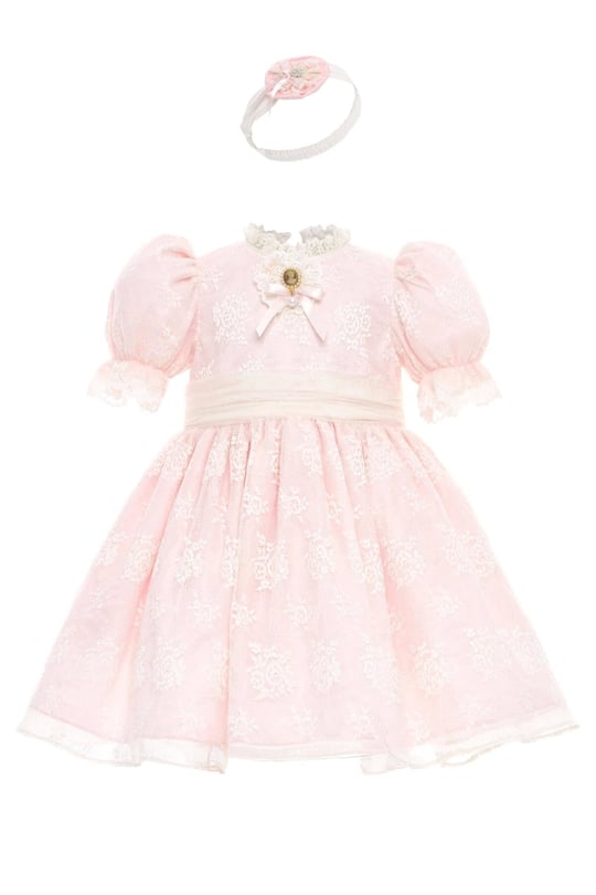 Pamina Kız Bebek Bandanalı Dantelli Elbise Pudra 36315
