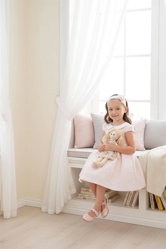 Pamina Kız Bebek Bandanalı Güpürlü Elbise Pembe 36172