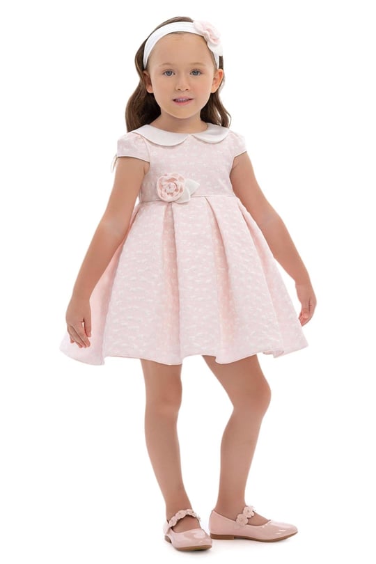 Pamina Kız Bebek Bandanalı Güpürlü Elbise Pembe 36172