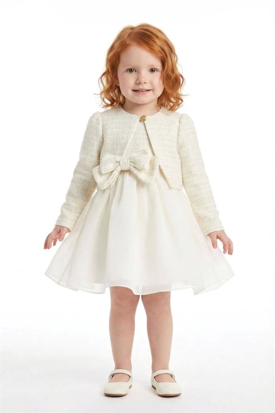 Pamina Kız Bebek Bolerolu Tül Elbise Ekru 36326