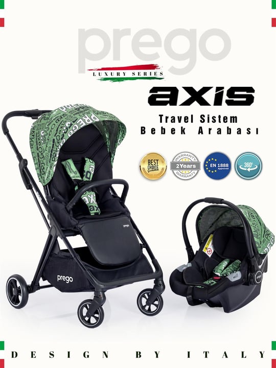 Prego Axis 360 Derece Dönebilen Çift Yönlü Travel Bebek Arabası Yeşil 2242