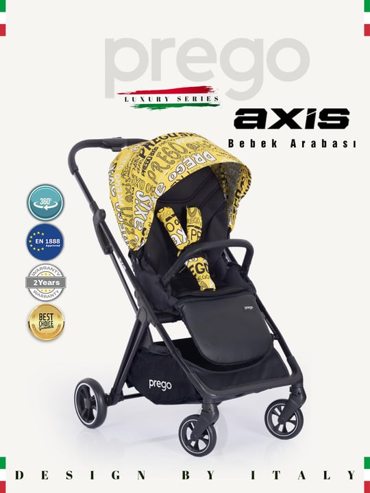 Prego Axis 360 Derece Dönebilen Oturma Üniteli Çift Yönlü Bebek Arabası Sarı