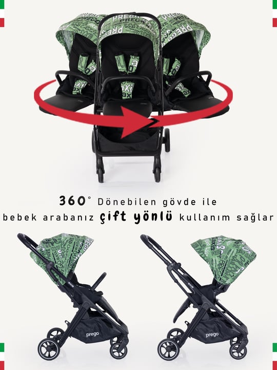 Prego Axis 360 Derece Dönebilen Oturma Üniteli Çift Yönlü Bebek Arabası Sarı