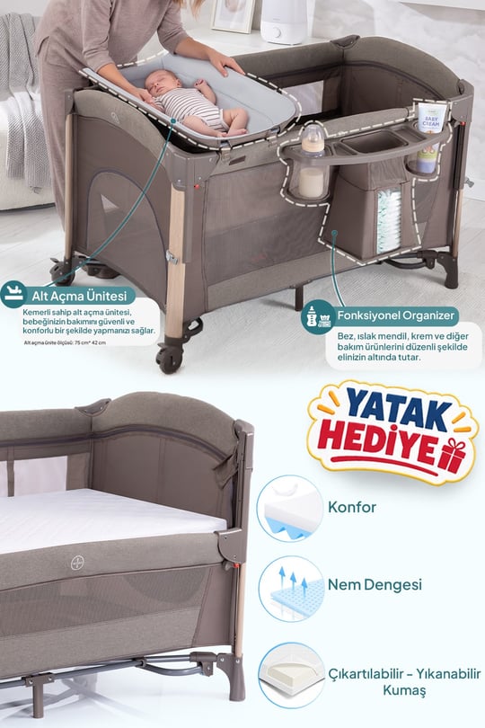 Prego Elips Plus - Yatak Hediyeli Anne Yanı Park Yatak Bej