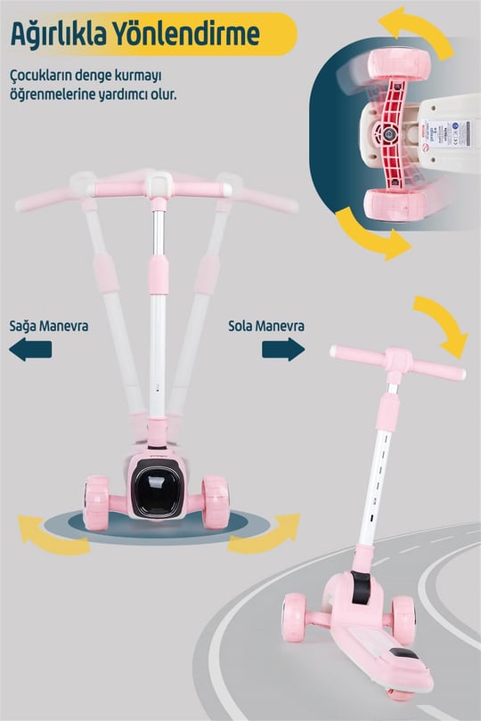 Prego Flow Müzikli Işıklı Oturaklı Scooter Pembe K604