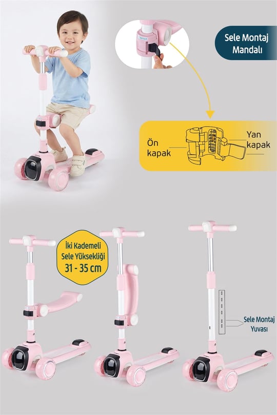 Prego Flow Müzikli Işıklı Oturaklı Scooter Pembe K604