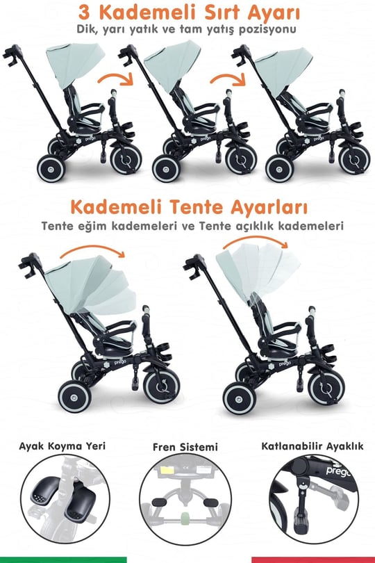 Prego Happy Dino Plus 360° Dönebilen Koltuklu Tamamen Katlanabilir Çocuk Bisikleti Yeşil P670