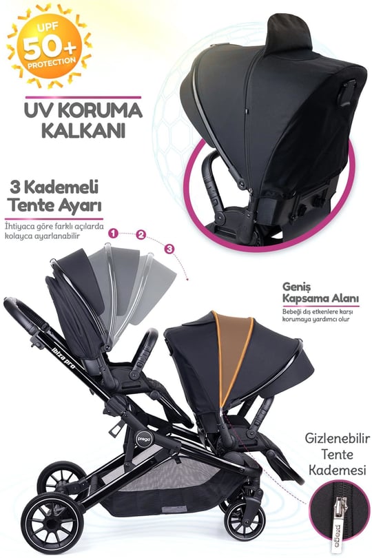Prego İbiza New Pro İkiz Bebek Arabası Siyah