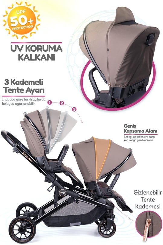 Prego İbiza New Pro İkiz Bebek Arabası Kahve