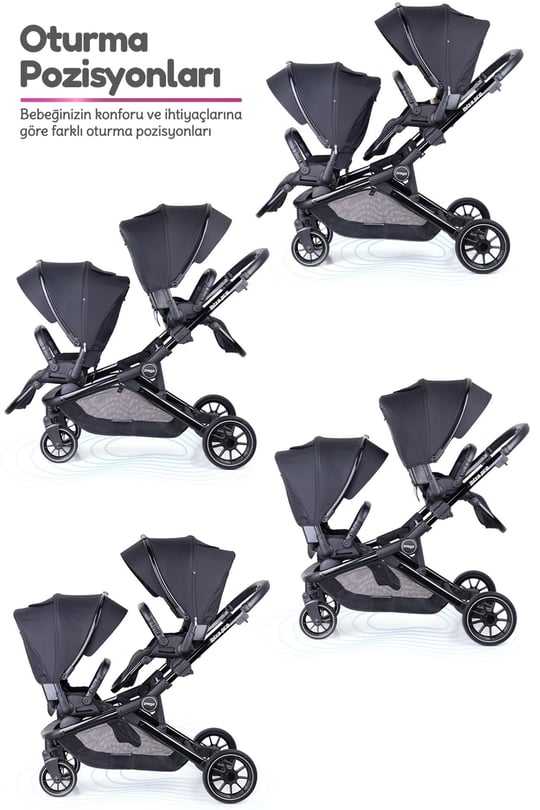 Prego İbiza New Pro İkiz Bebek Arabası Siyah