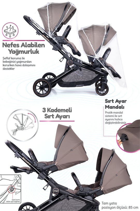 Prego İbiza New Pro İkiz Bebek Arabası Kahve