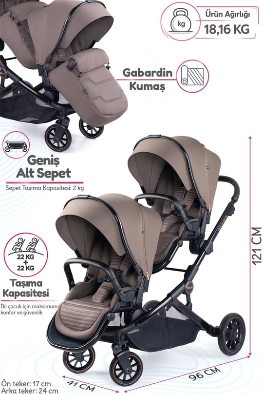 Prego İbiza New Pro İkiz Bebek Arabası Kahve