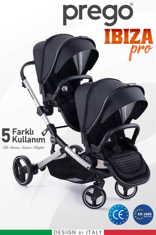 Prego İbiza Pro İkiz Bebek Arabası Siyah 2071