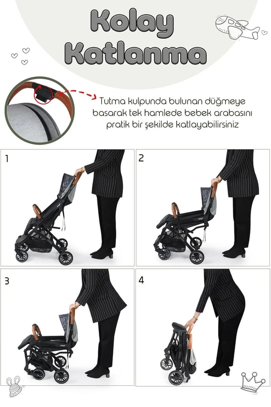 Prego Lotus Katlanabilir Kabin Boy Travel Bebek Arabası Gri 2033