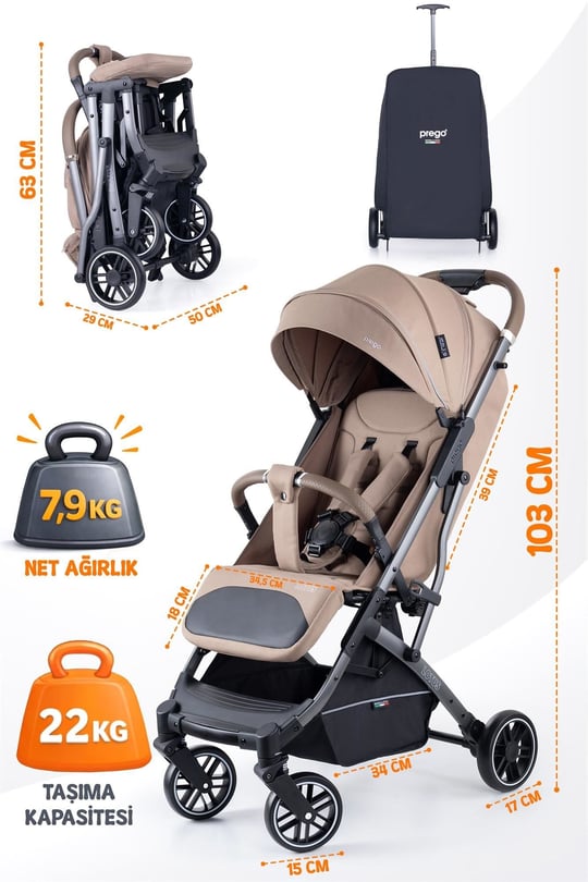 Prego Lotus Pro Kabin Boy Bebek Arabası Kahve 2453