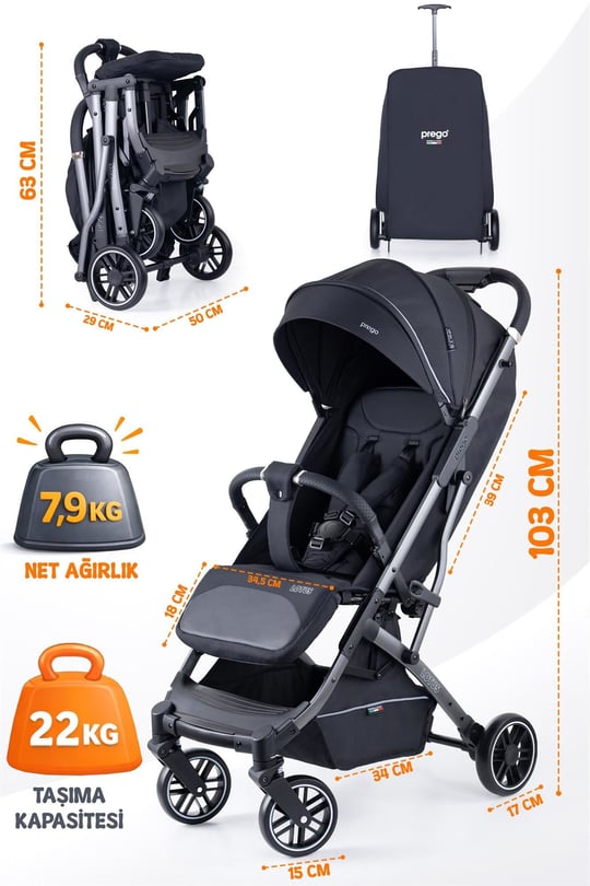 Prego Lotus Pro Kabin Boy Bebek Arabası Siyah 2453