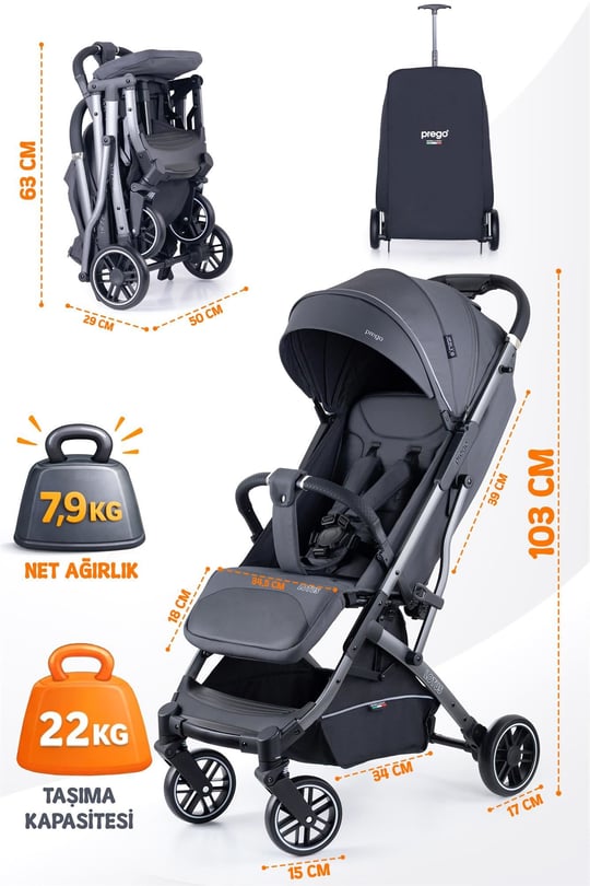 Prego Lotus Pro Kabin Boy Bebek Arabası Füme 2453