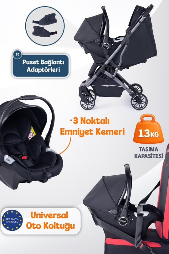 Prego Lotus Pro Kabin Boy Travel Bebek Arabası -Tek Elle Katlanır-Hafif -UV Tenteli -Yağmurluk-Örtü-Kılıf Siyah