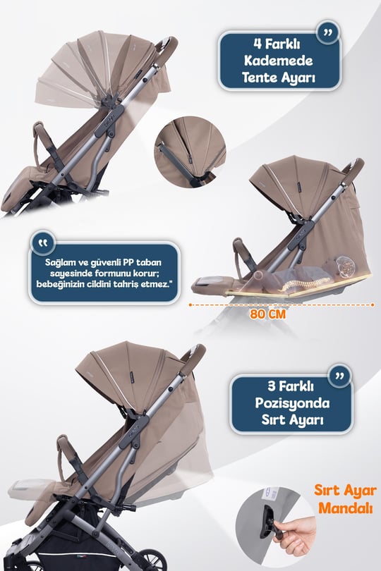 Prego Lotus Pro Kabin Boy Travel Bebek Arabası -Tek Elle Katlanır-Hafif -UV Tenteli -Yağmurluk-Örtü-Kılıf Kahve