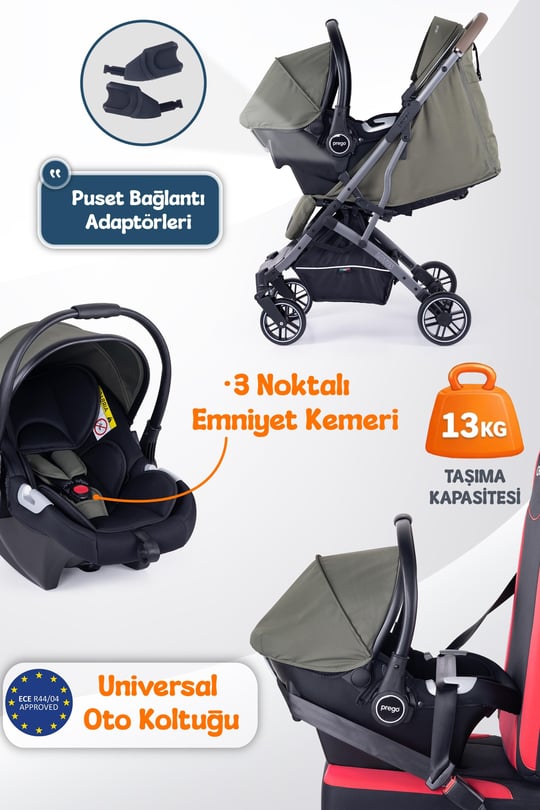 Prego Lotus Pro Kabin Boy Travel Bebek Arabası -Tek Elle Katlanır-Hafif -UV Tenteli -Yağmurluk-Örtü-Kılıf Haki