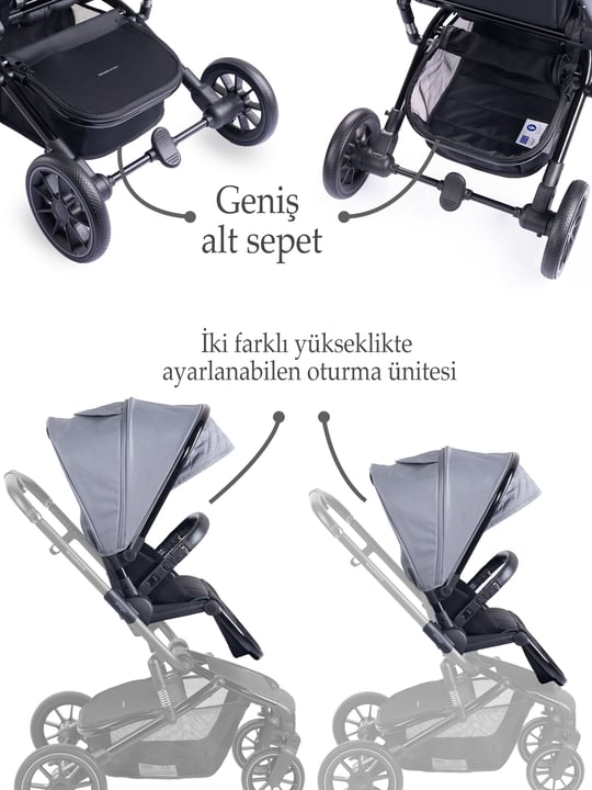 Prego Maybach Çift Yönlü Bebek Arabası Gri