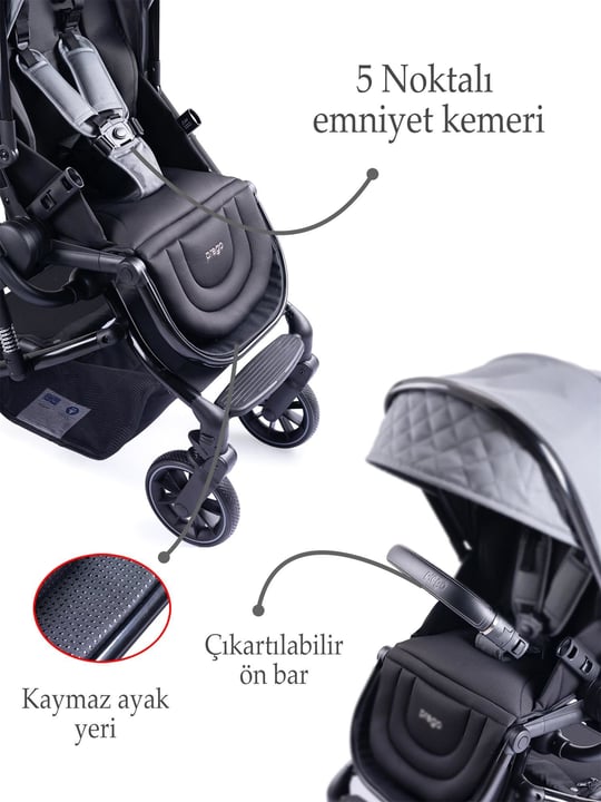 Prego Maybach İ-Size UV Tenteli Bebek Arabası Gri 2405