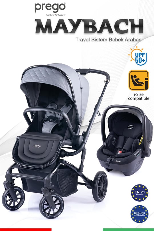 Prego Maybach İ-Size UV Tenteli Bebek Arabası Gri 2405