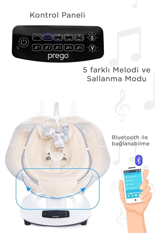 Prego Montes  Elektrikli Otomatik Sallanan Ana Kucağı Krem 4090