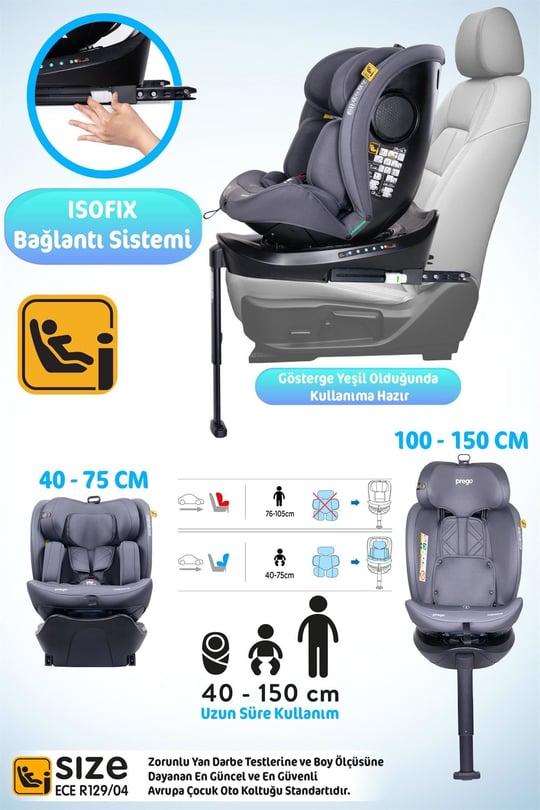 Prego Omegafix  I-Size Oto Koltuğu  Ayak Destekli Gri 4101