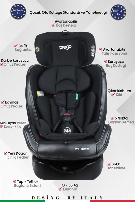 Prego Profix Pro Signal 360 Derece Dönebilen 0-36 Kg Isofixli Oto Koltuğu Siyah 4093

