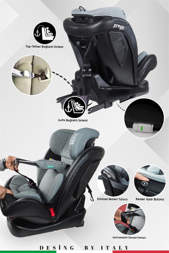 Prego Profix Pro Signal 360 Derece Dönebilen 0-36 Kg Isofixli Oto Koltuğu Gri 4093