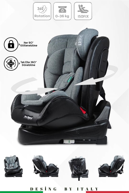 Prego Profix Pro Signal 360 Derece Dönebilen 0-36 Kg Isofixli Oto Koltuğu Gri 4093