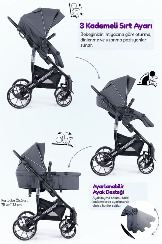 Prego Range Pro I-Size Travel Bebek Arabası Gri SL-668