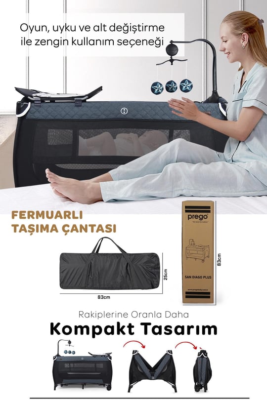 Prego San Diego Plus Oyun Parkı 70*120 Cm Füme + Yatak Hediyeli