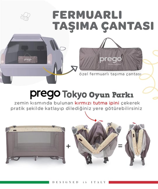 Prego Tokyo Dönenceli Oyun Parkı 70*110 Cm Bej + Yatak Hediyeli