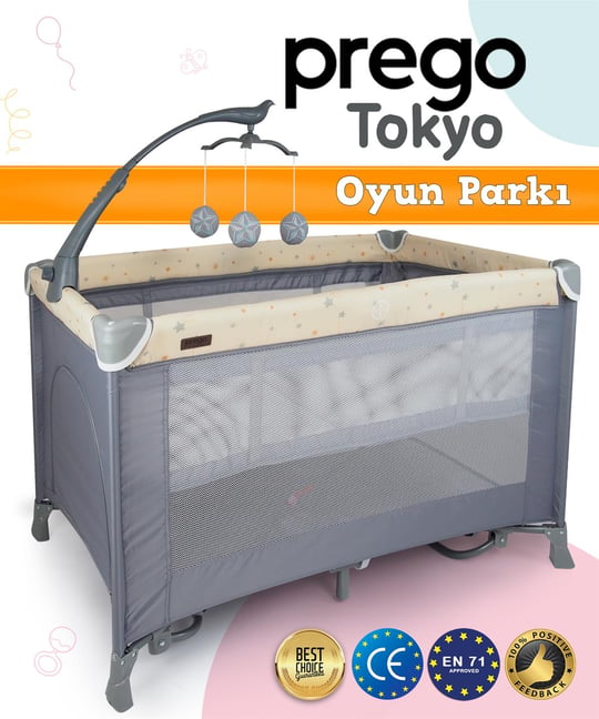 Prego Tokyo Dönenceli Oyun Parkı 70*110 Cm Gri 8047