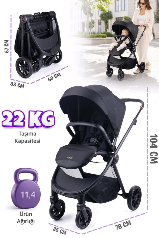Prego Venüs Premium Travel Sistem Bebek Arabası Siyah 2029