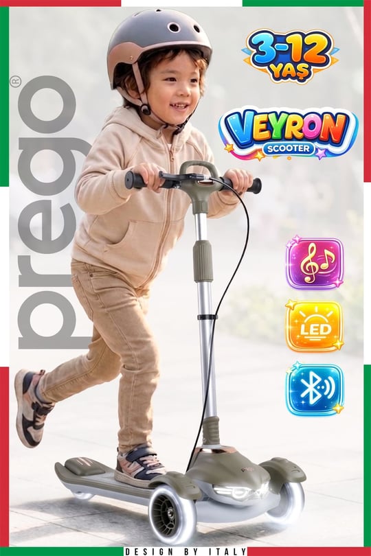 Prego Veyron Bluetoothlu Müzikli Işıklı Çocuk Scooter Yeşil K-660