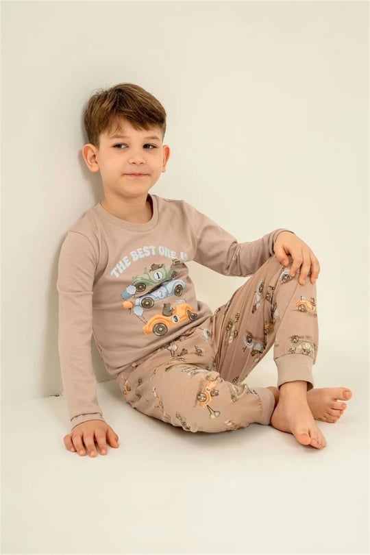 RolyPoly Erkek Çocuk Baskılı Pijama Takımı Bej RP3874-3