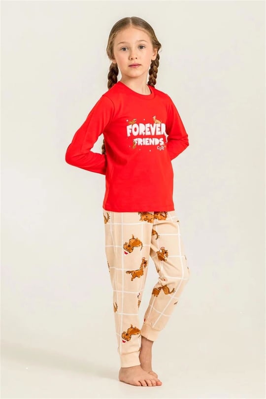 RolyPoly Kız Çocuk Baskılı Pijama Takımı Kırmızı RP3907-3