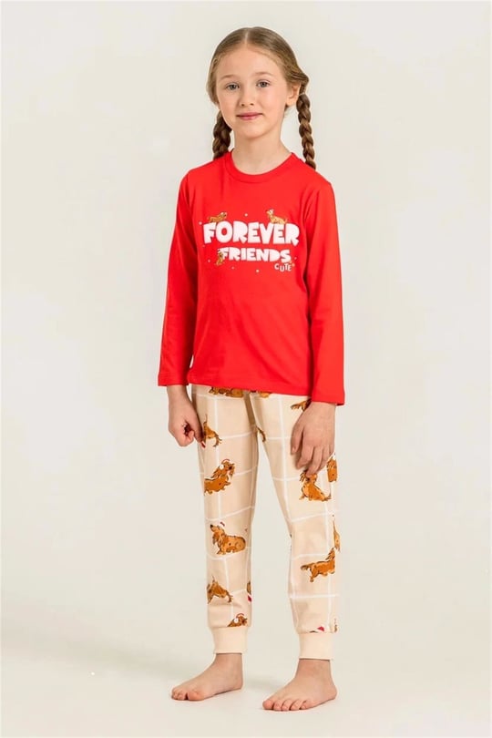 RolyPoly Kız Çocuk Baskılı Pijama Takımı Kırmızı RP3907-3